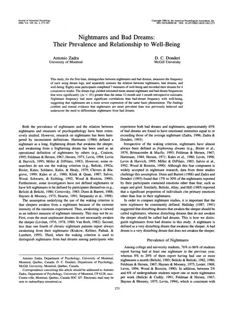 Examining the Consequences of Repeated Intense Nightmares on Psychological Well-being