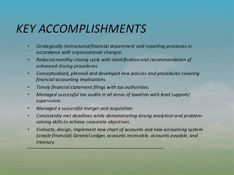 Financial Accomplishments and Achievements