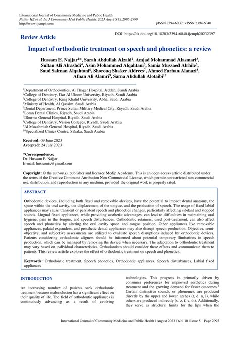 Impact of Orthodontic Treatment on Speech