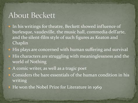 Influence of Beckett on Theatre and Literature