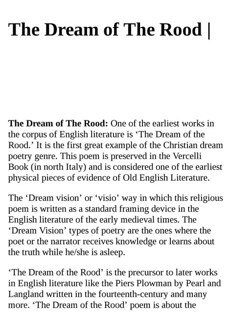 Significance of "Dream about the Rood" in Contemporary Literature and Culture