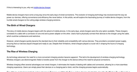 The Evolution of Mobile Device Chargers: Transitioning from Essentiality to Neglect